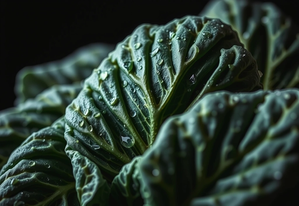 Macro detail of dark green kale