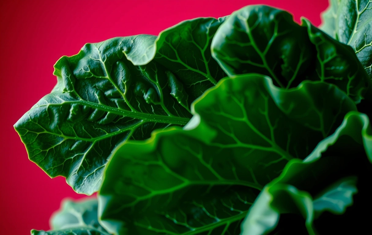 Intricate textures of a dark kale leaf