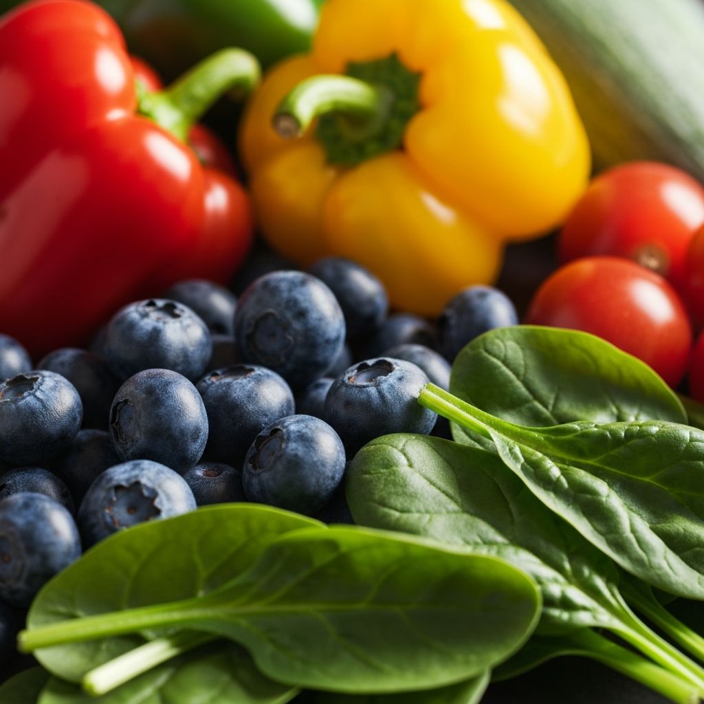 Close-up macro photography of nutrient-rich food ingredients with warm side lighting emphasizing natural textures