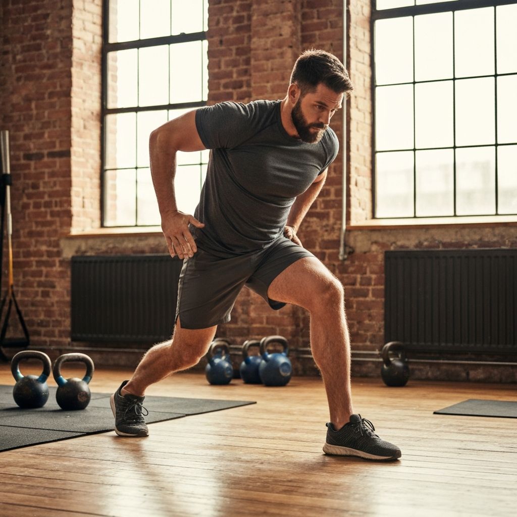 Man performing functional movement exercise outdoors with focused intensity and proper form in natural daylight setting